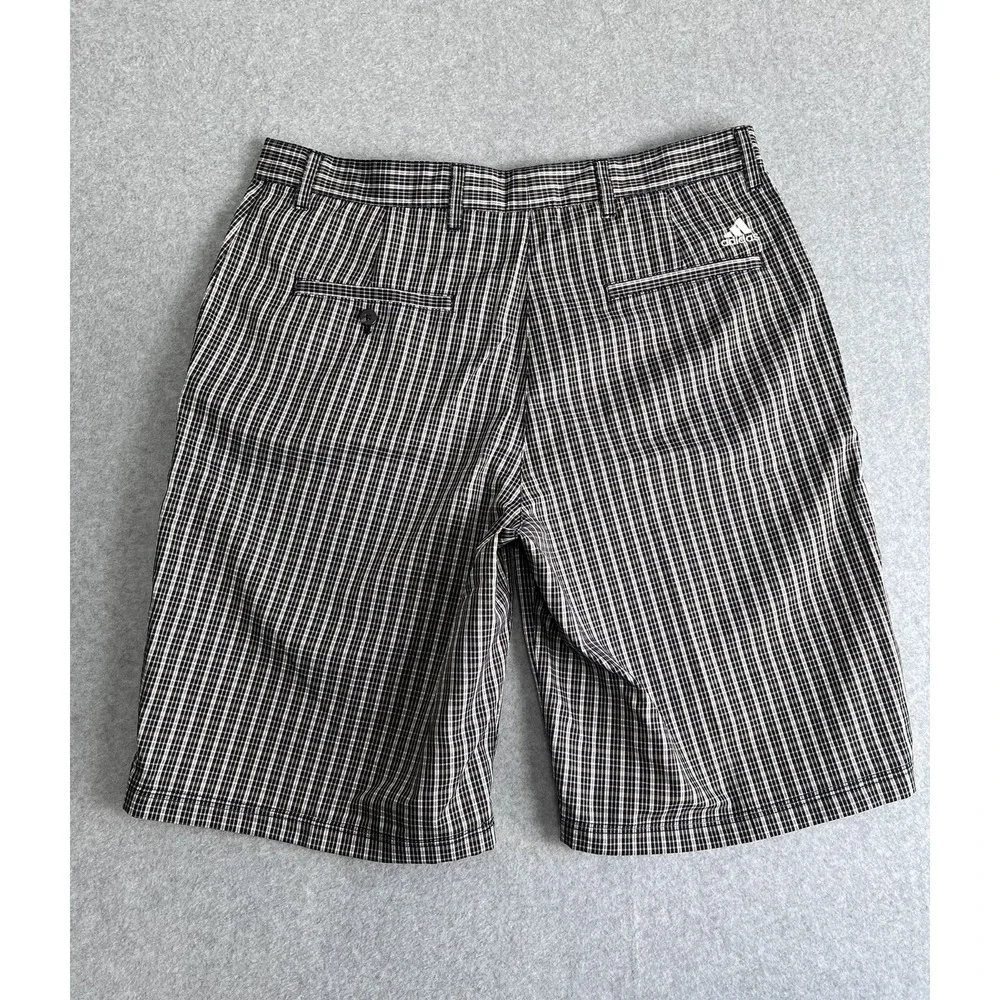 Adidas Golf Men's Lightweight Plaid Golf Shorts Size 34 Flat Front Black Khaki